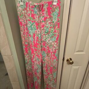 Lilly Pulitzer Bright Pink Floral Wide-Leg Pants